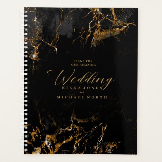 Marmer Glitter Bruiloft Zwart Goud ID644 Planner (Voorkant)