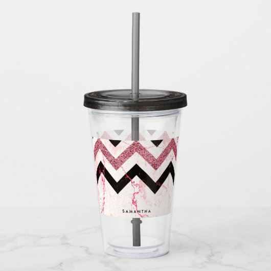 Marmer & Glitter Chevron Acryl Drinkbeker (Voorkant)