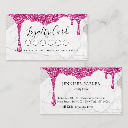 Marmer & Glitter Drop Salon & Spa Loyalty Visitekaartje (Voorkant / Achterkant)