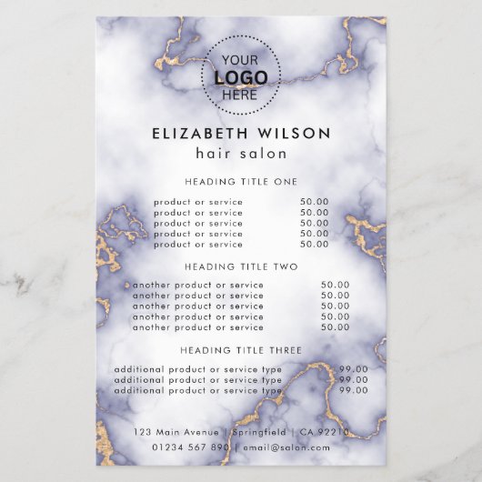 Marmer Glitter | Eenvoudige Salon Service Menu Fly (Voorkant)