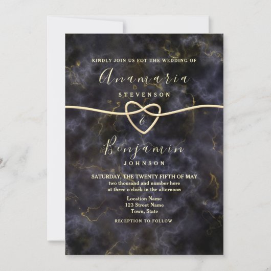 Marmer Glitter Goud Zwart Bruiloft Kaart (Voorkant)
