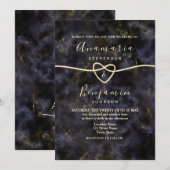 Marmer Glitter Goud Zwart Bruiloft Kaart (Voorkant / Achterkant)