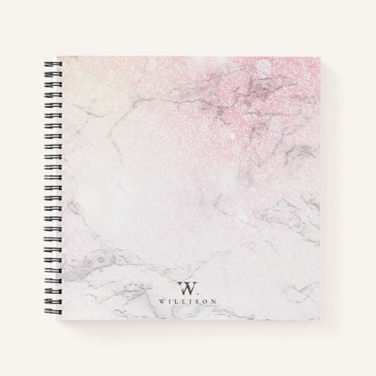 Marmer Glitter Luxe monogram ontwerp Notitieboek (Voorkant)