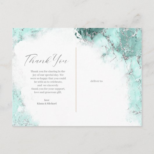 Marmer Glitters Bedankt Teal Zilver ID644 Aankondigingskaart (Achterkant)
