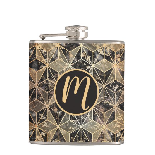 Marmer & Gold Geometric Pattern Heupfles (Voorkant)