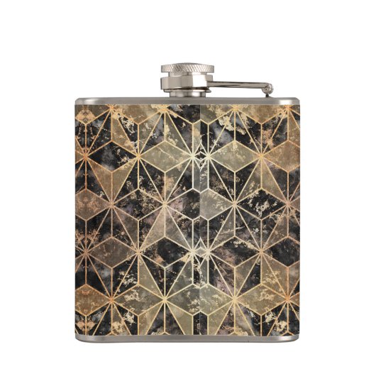 Marmer & Gold Geometric Pattern Heupfles (Achterkant)