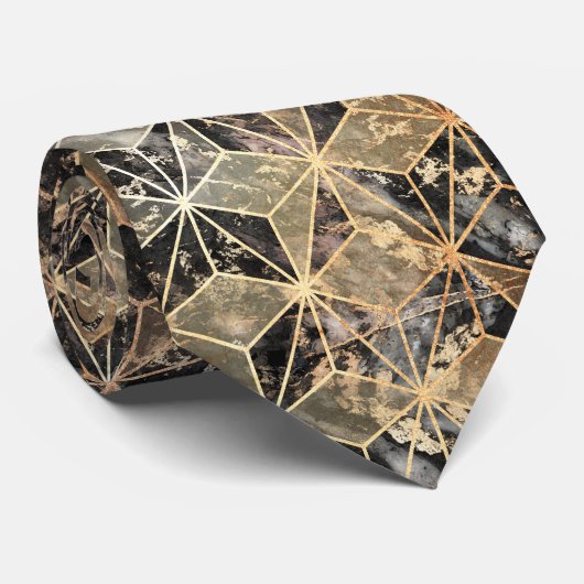 Marmer & Gold Geometric Pattern Stropdas (Opgerold)