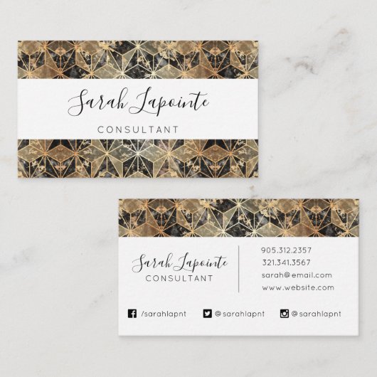 Marmer & Gold Geometric Pattern Visitekaartje (Voorkant / Achterkant)