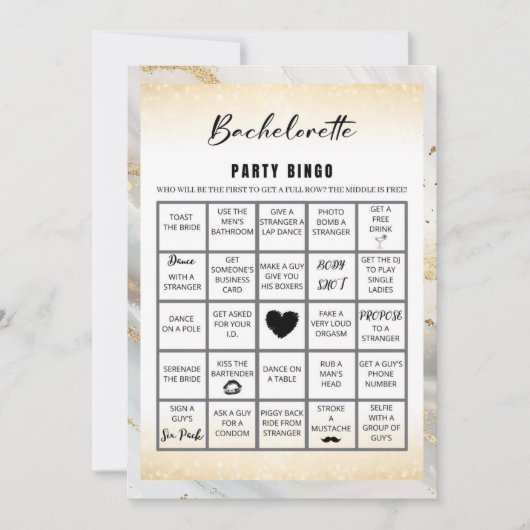 Marmer Goud Bachelorette Bingo Party Spel Kaart (Voorkant)