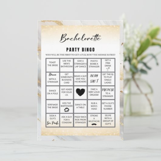 Marmer Goud Bachelorette Bingo Party Spel Kaart (Staand voorkant)