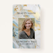 Marmer Goud Blauw Medewerker Foto ID Badge (Voorkant)