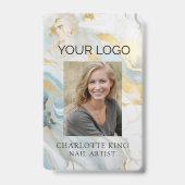 Marmer Goud Blauw Medewerker Logo Foto ID Badge (Front)