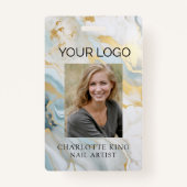Marmer Goud Blauw Medewerker Logo Foto ID Badge (Voorkant)