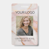 Marmer Goud Blush Roze LogoMedewerker Foto ID Badg Badge (Front)