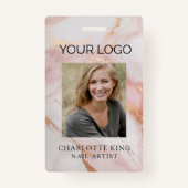 Marmer Goud Blush Roze LogoMedewerker Foto ID Badg Badge (Voorkant)