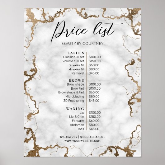 Marmer & Goud Elegante Salon of Spa Prijzen Menu Poster (Voorkant)