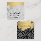 Marmer | Goud geborsteld Damaspatroon Vierkante Visitekaartje (Voorkant / Achterkant)