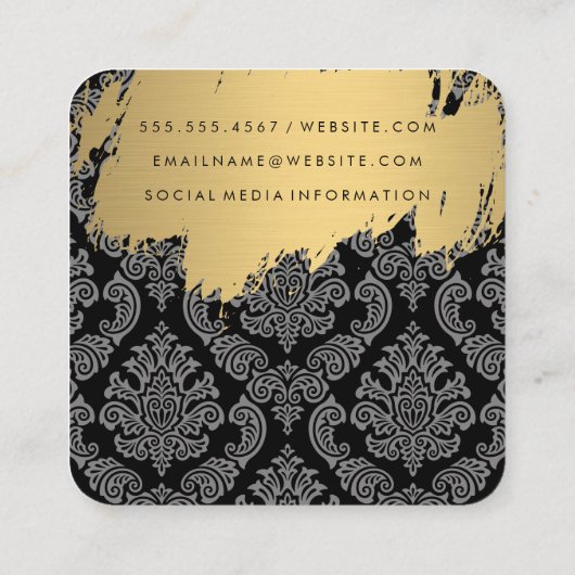 Marmer | Goud geborsteld damastpatroon Vierkante Visitekaartje (Achterkant)