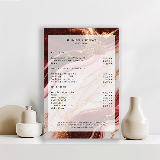 Marmer Goud Rood Salon Prijslijst Poster