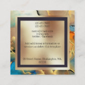 Marmer goudblauw oranje-inktrookmonogram vierkant vierkante visitekaartje (Achterkant)