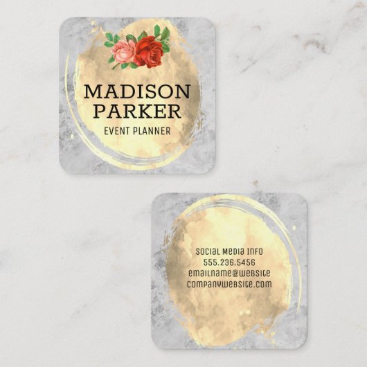 Marmer | Goudborstel van Rozen | Klassiek Vierkante Visitekaartje (Voorkant / Achterkant)