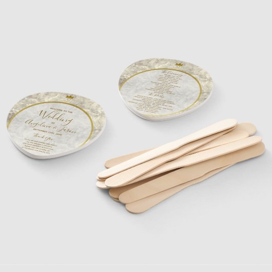 Marmer Gouden Huwelijksprogramma Handwaaier (Niet-gemonteerd)