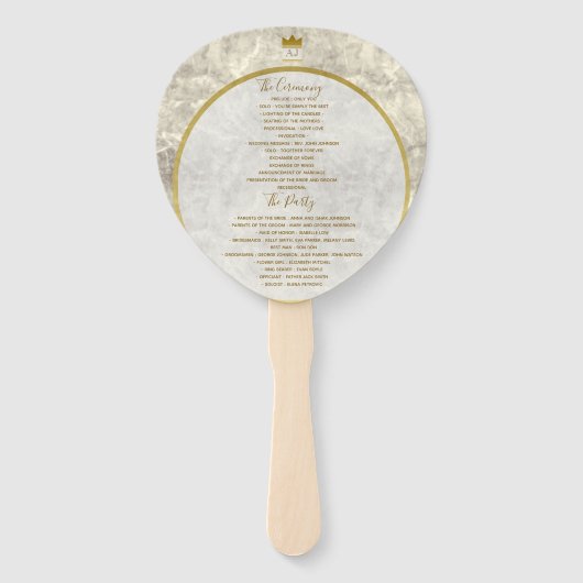 Marmer Gouden Huwelijksprogramma Handwaaier (Achterkant)