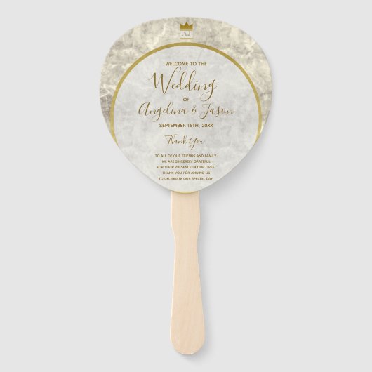 Marmer Gouden Huwelijksprogramma Handwaaier (Voorkant)