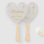 Marmer Gouden Kalligrafie Hart Bruiloft Programma Handwaaier (Voorkant en achterkant)