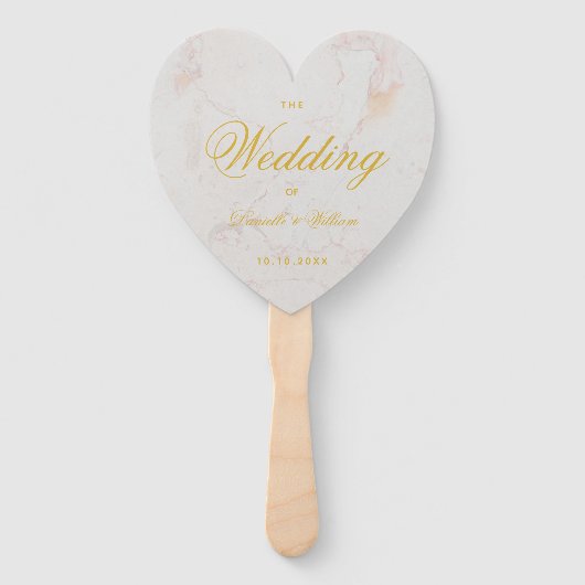 Marmer Gouden Kalligrafie Hart Bruiloft Programma Handwaaier (Voorkant)