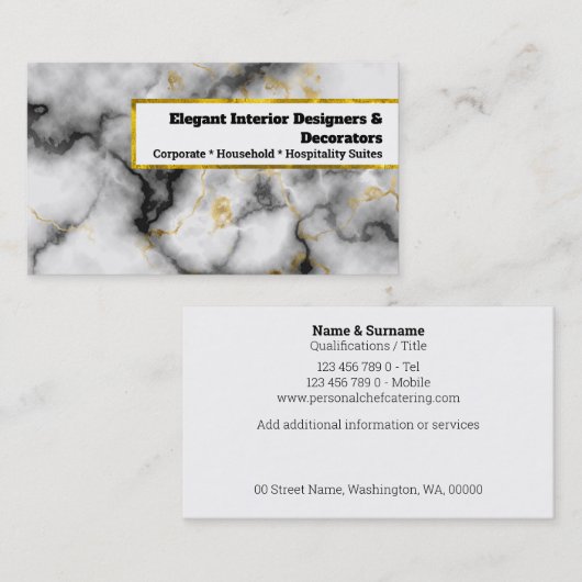 Marmer goudwitte natuursteendecoratoren visitekaartje (Voorkant / Achterkant)