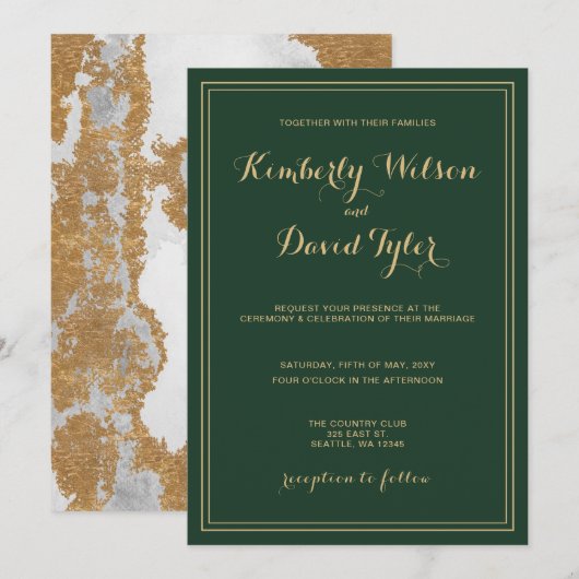 Marmer Green en Gold Wedding Kaart (Voorkant / Achterkant)