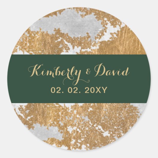 Marmer Green en Gold Wedding Ronde Sticker (Voorkant)