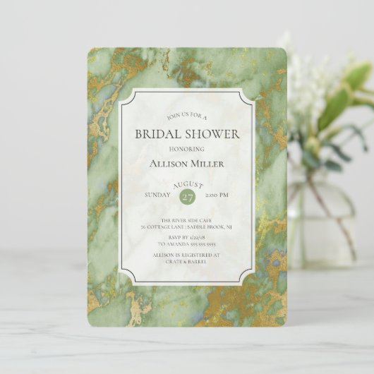 Marmer Green Gold Bridal Shower Kaart (Staand voorkant)