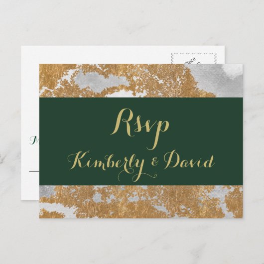 Marmer Groen en Goud Bruiloft rsvp Briefkaart (Voorkant / Achterkant)