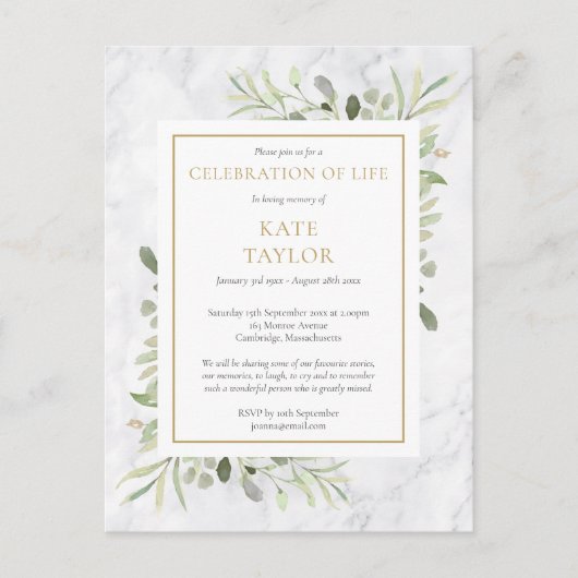 Marmer Groen Viering van het Leven Uitnodiging (Voorkant)