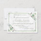 Marmer & Groene Bloem Drie Maaltijd Keuze RSVP-Kaa Notitiekaartje (Voorkant)