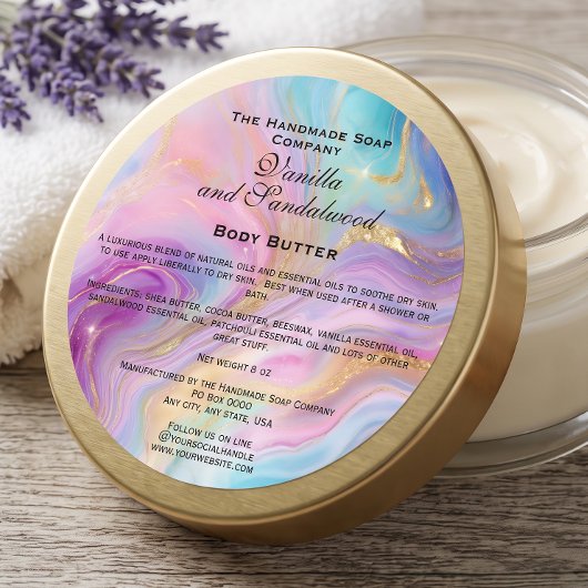 Marmer holografisch en gouden cosmetica pot label