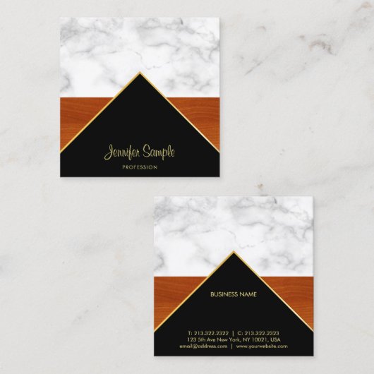 Marmer Hout Goud Luxe Elegant Professioneel Chic Vierkante Visitekaartje (Voorkant / Achterkant)