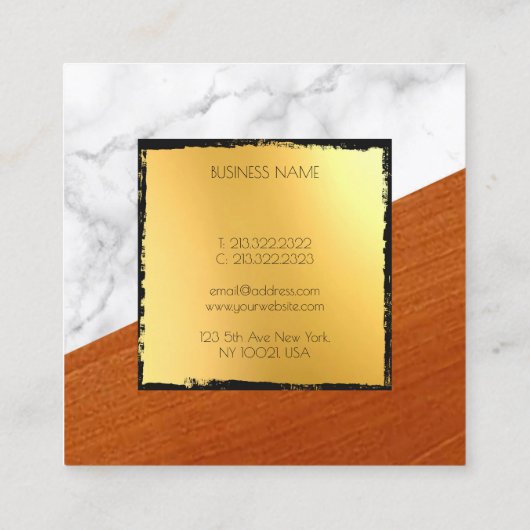 Marmer Hout Zwart Goud Vlak Elegant Luxe Vierkante Visitekaartje (Achterkant)