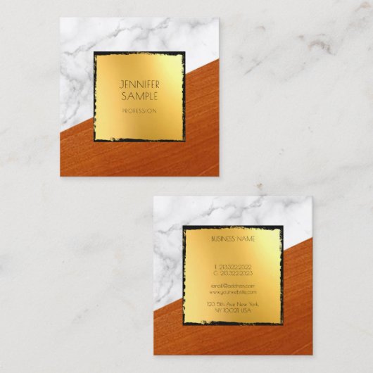 Marmer Hout Zwart Goud Vlak Elegant Luxe Vierkante Visitekaartje (Voorkant / Achterkant)