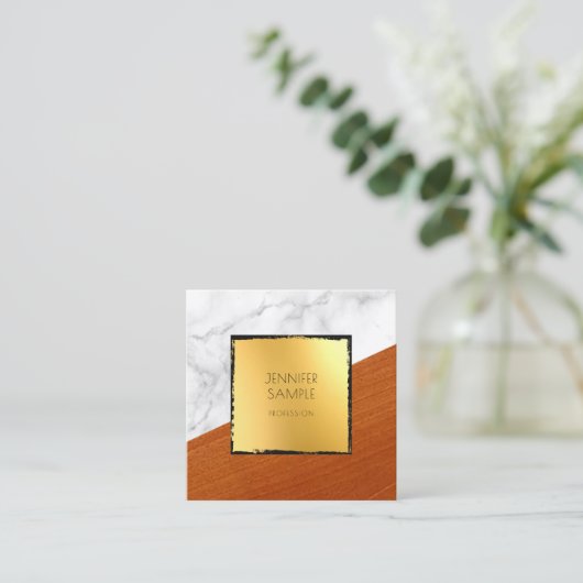Marmer Hout Zwart Goud Vlak Elegant Luxe Vierkante Visitekaartje (Staand voorkant)