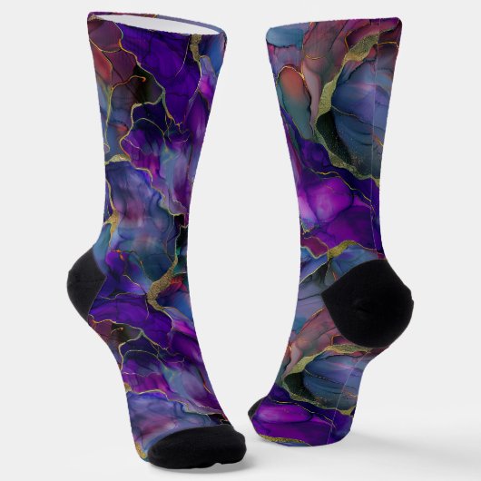 Marmer in diep Paarse-blauw en gouden accent Sokken (Gebogen)