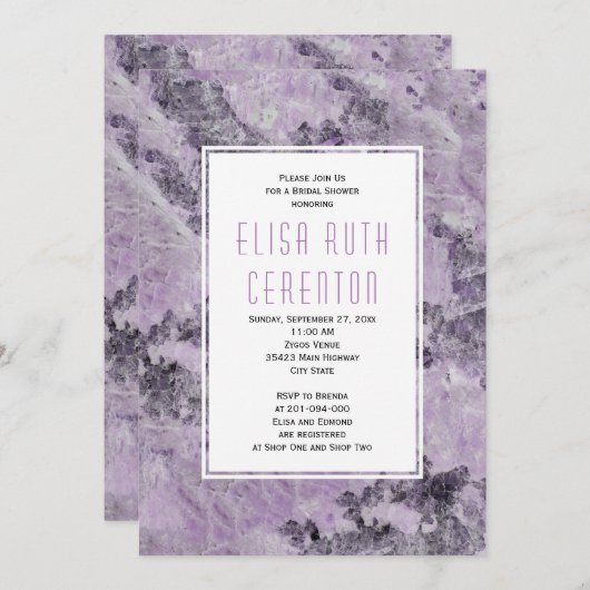 Marmer in het paarse amethyst bruiloft vrijgezelle kaart (Voorkant / Achterkant)