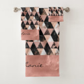 Marmer in zwart | Goud voor wit en roos Monogram Bad Handdoek (Insitu)