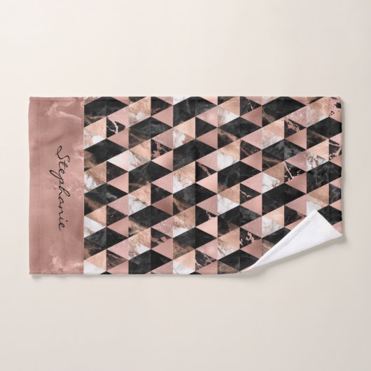 Marmer in zwart | Goud voor wit en roos Monogram Bad Handdoek (Handdoek)