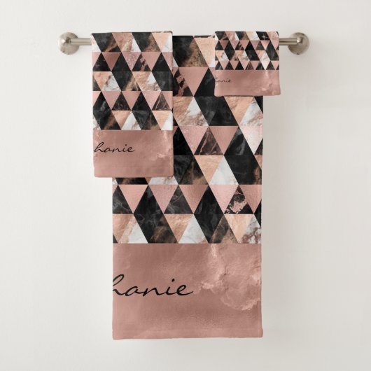 Marmer in zwart | wit & roze goud Monogram Bad Handdoek (Insitu)