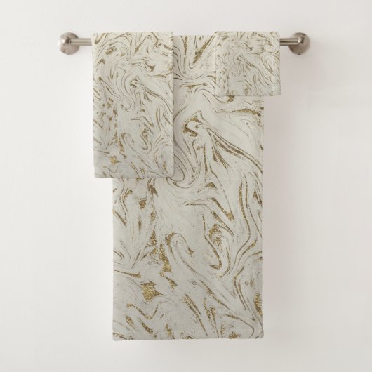 Marmer Ivoor & Goud Glitter Trendy Modern Chic Bad Handdoek (Insitu)