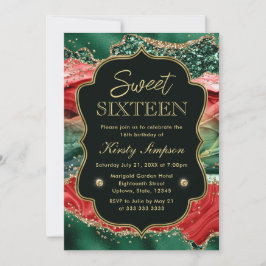 Marmer Kerst Agate & Gouden Glitter Sweet 16 Kaart