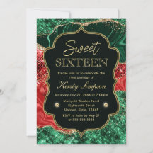 Marmer Kerst Agate & Gouden Glitter Sweet 16